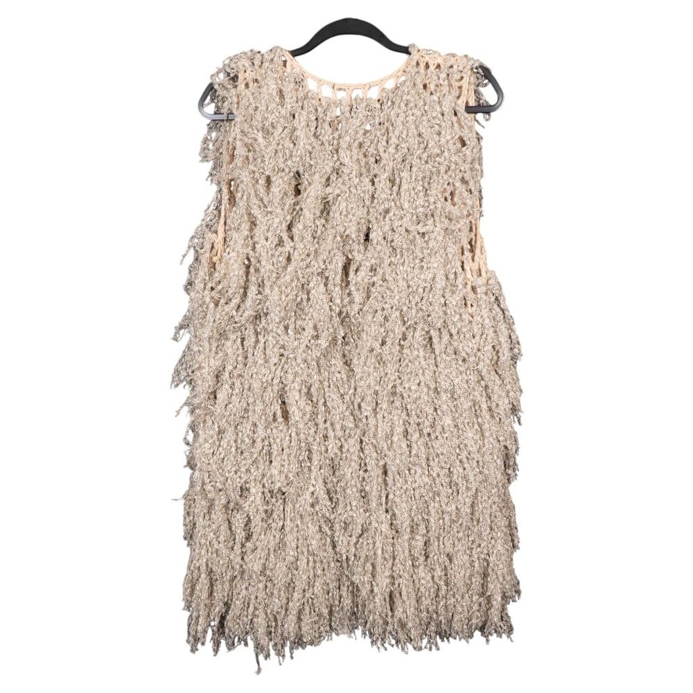 Rain Boho Shaggy Knit Open Vest L NEW Fringed Acrylic Crochet Lagenlook Long - Picture 6 of 6